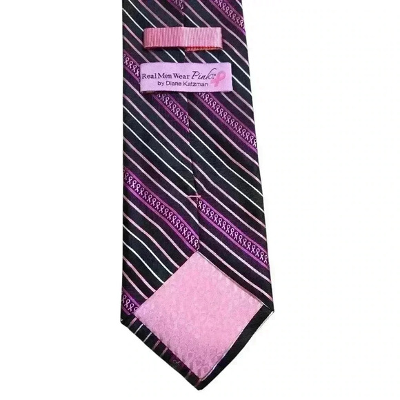 Diane Katzman Pink Ribbon Necktie Silk  3.5” Wide - Picture 5 of 7